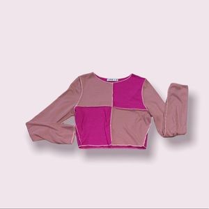 Pink stitched long sleeve croptop